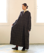 コットンウールグレンチェック　コートワンピース